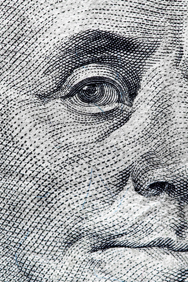 Close-up of an american 100 dollar note